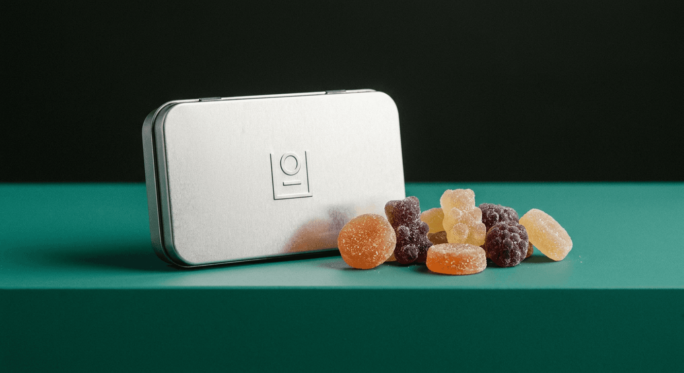Two sugared Float cubes on matte black marble